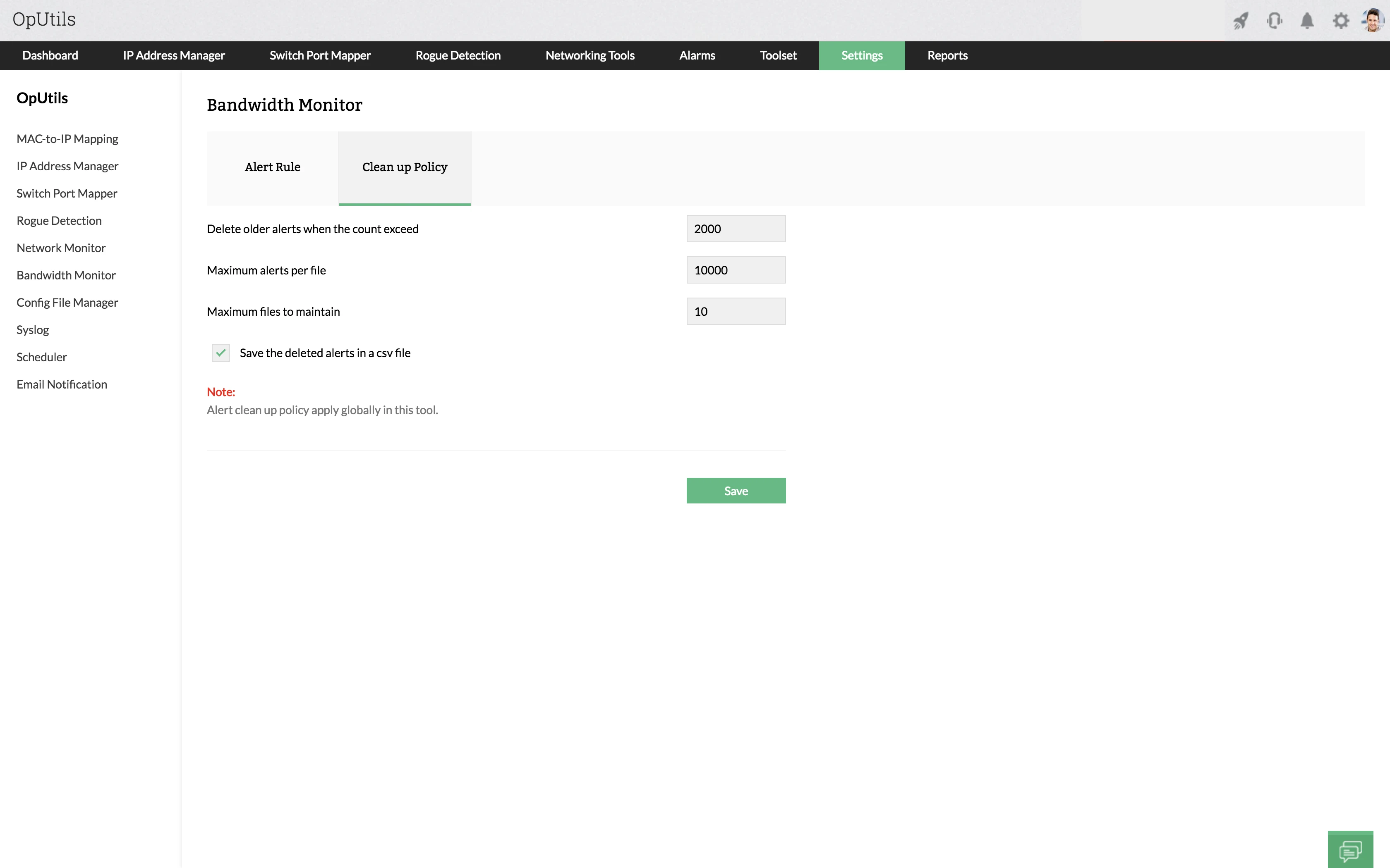 带宽警报清除策略-网络流量监控系统 - ManageEngine OpUtils